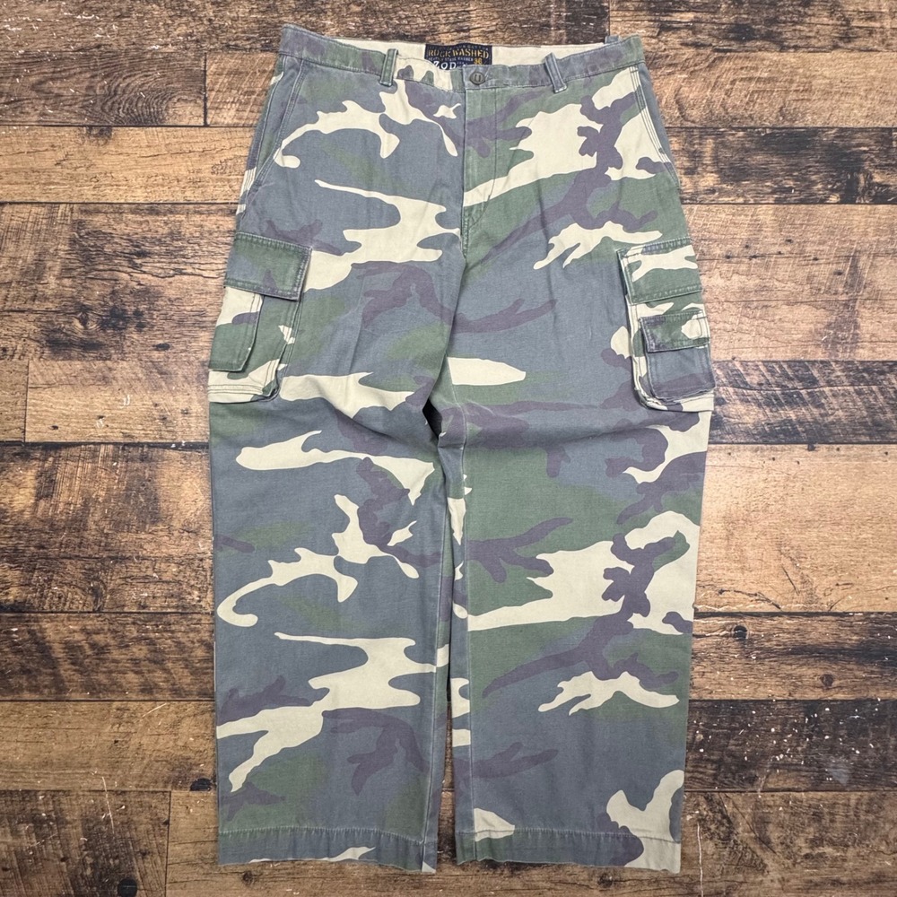 Camo wide leg Cargo Pants 36x30 Camouflage Relaxed Fit Heavy Stone Washed Cotton